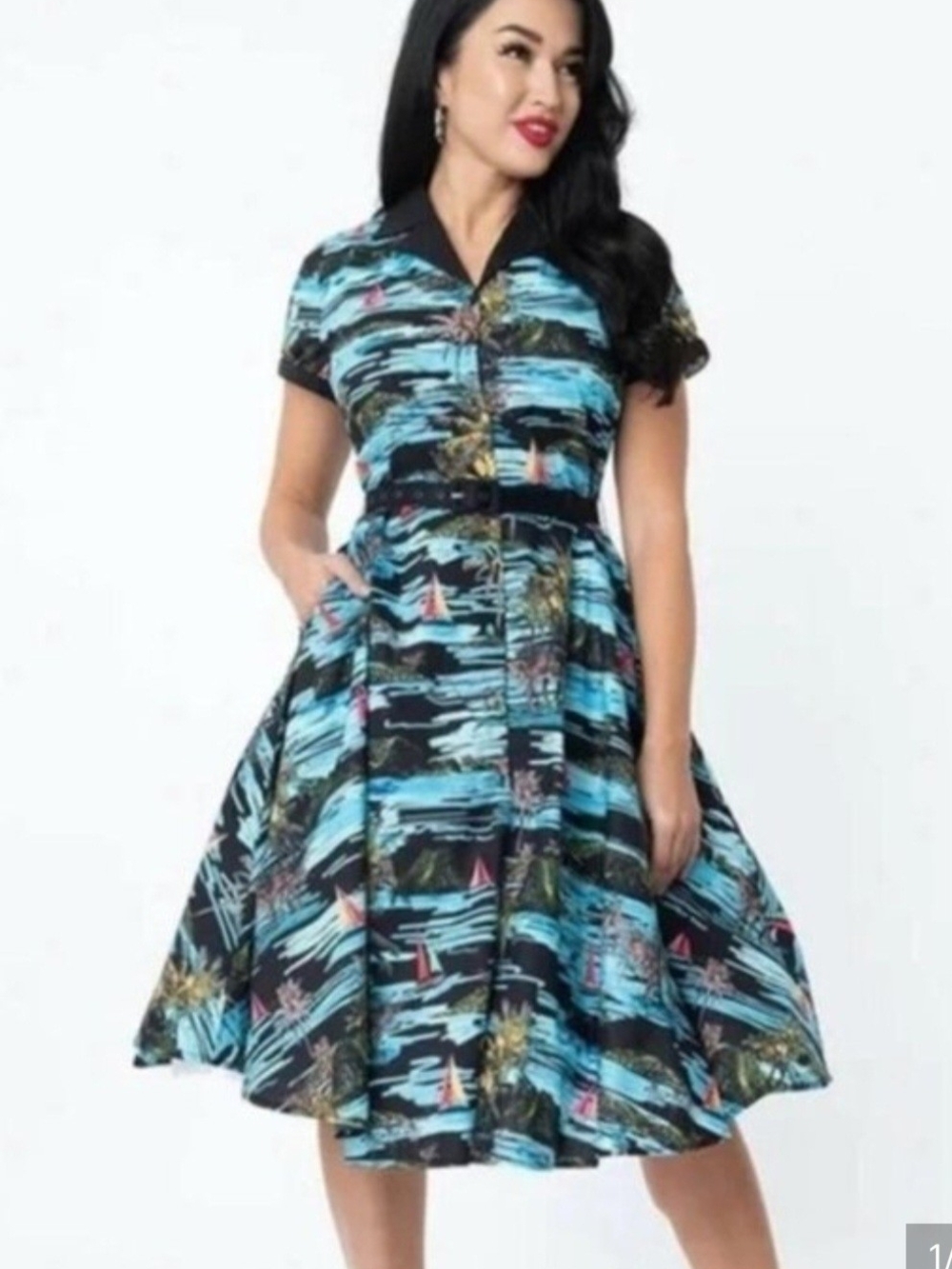 Unique Vintage Tropical Print Shirt Dress